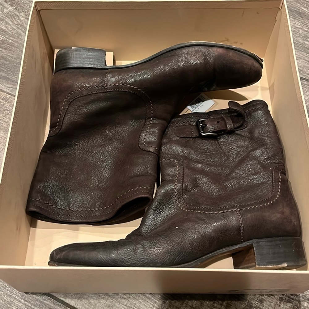 PRADA Calzature Donna Capra Antic Ebno 39 Brown Leather Above Ankle Boots